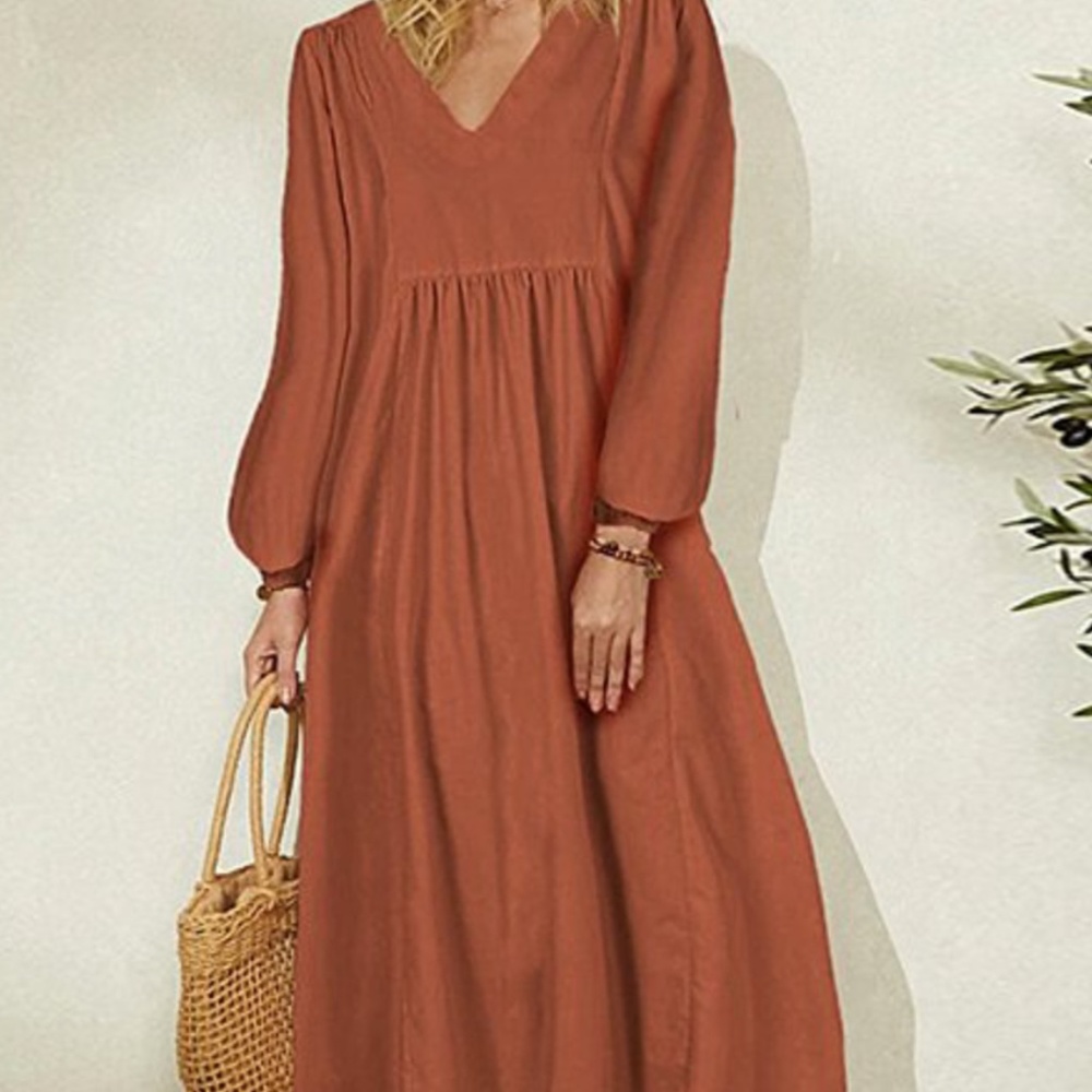 NWT Rust Puff Sleeves Maxi Dress Boho
